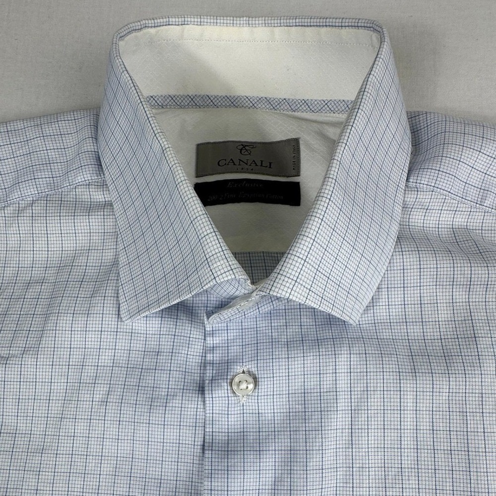 Canali Exclusive 200/2 Egyptian Cotton Dress Shirt‎ Blue Check 41/16
